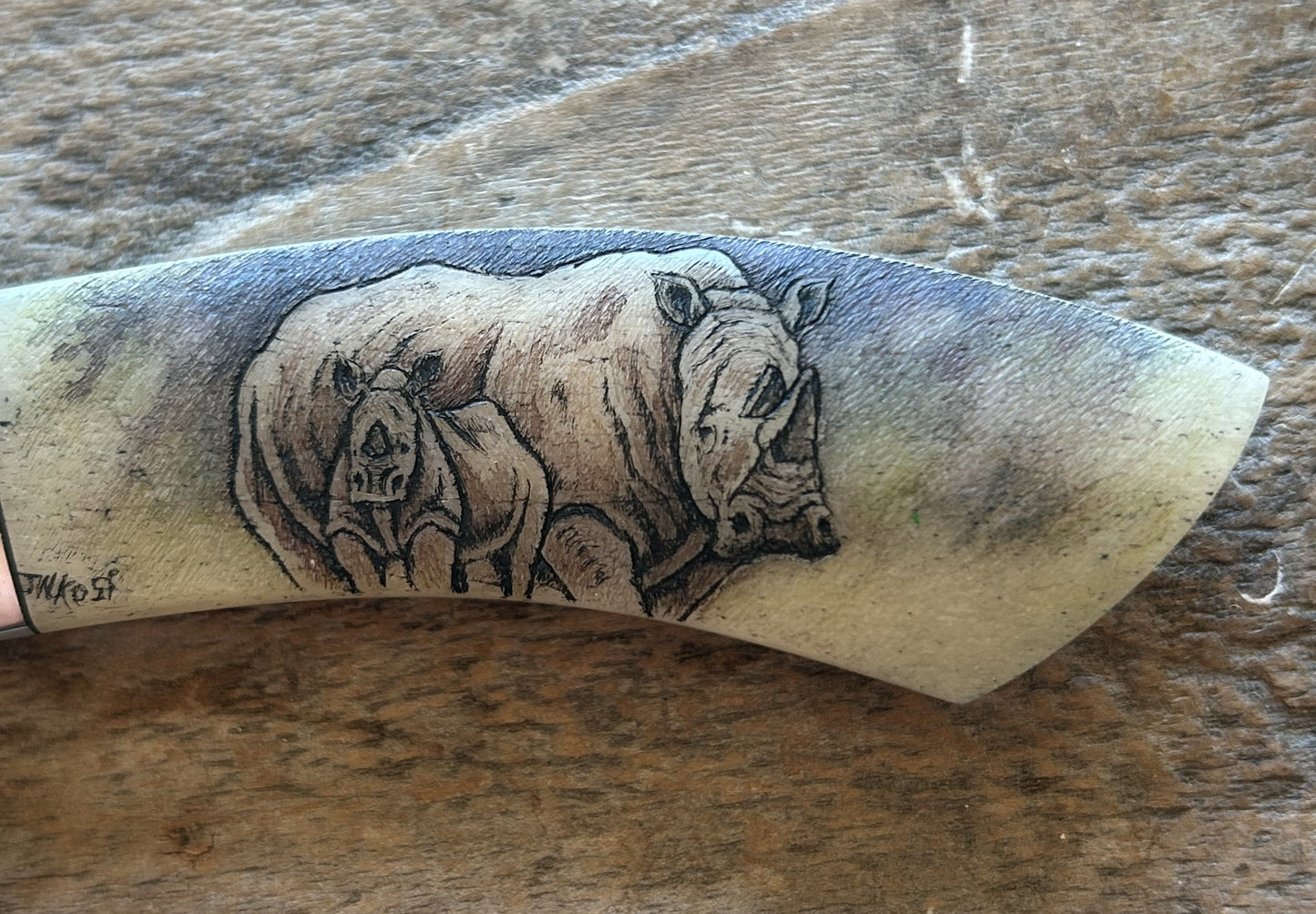 Nkosi - Rhino Mother & Calf Scrimshaw