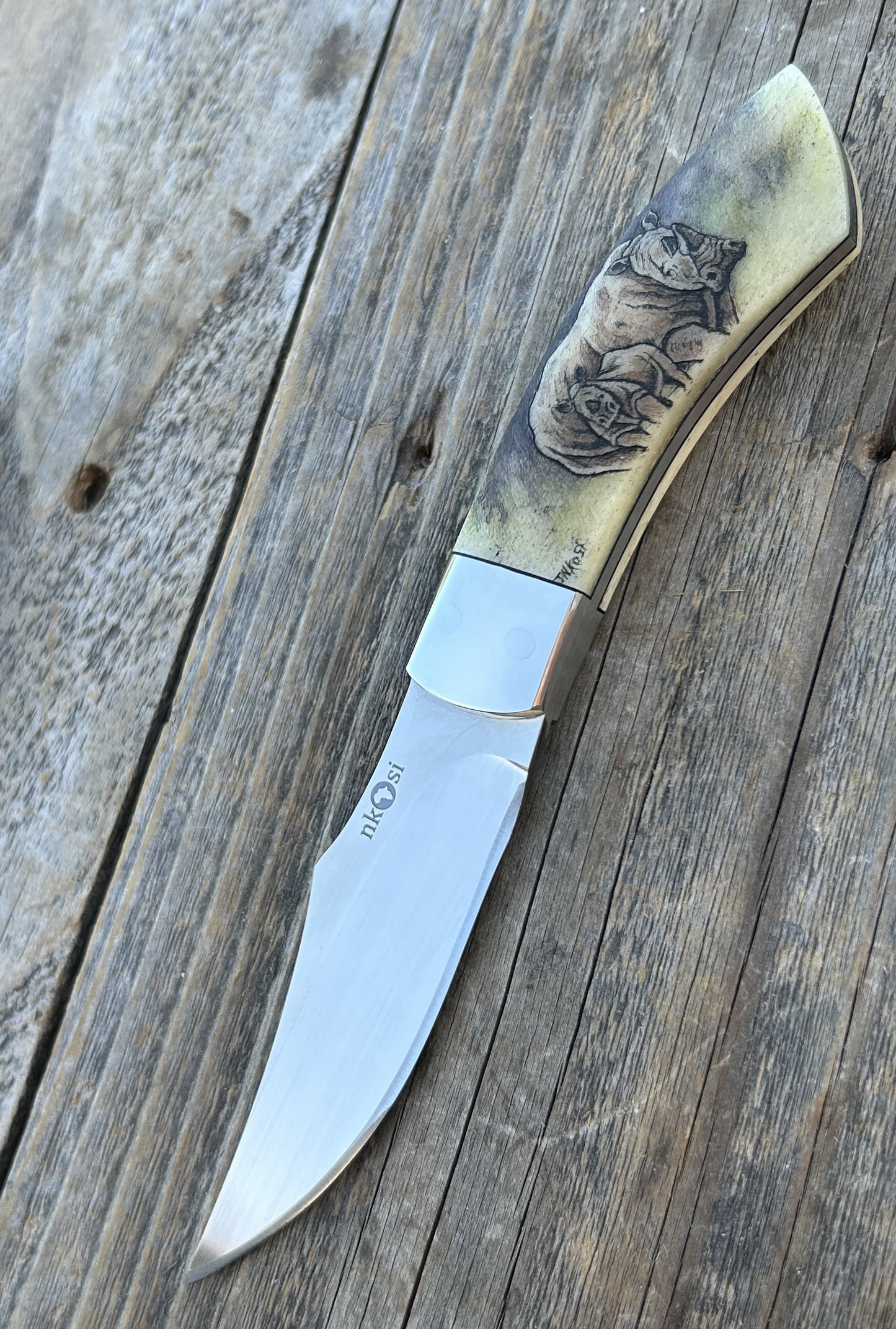 Nkosi - Rhino Mother & Calf Scrimshaw