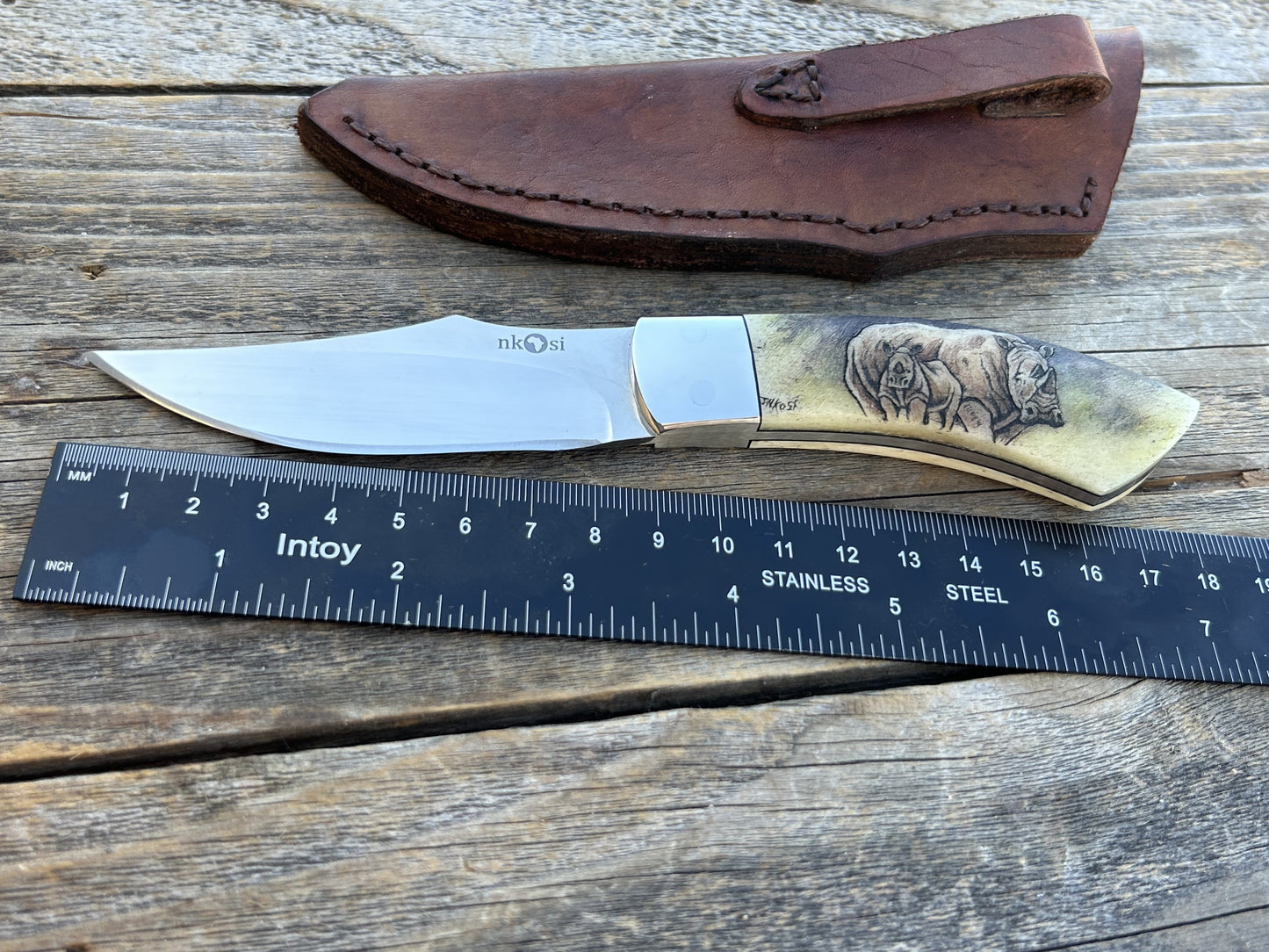 Nkosi - Rhino Mother & Calf Scrimshaw